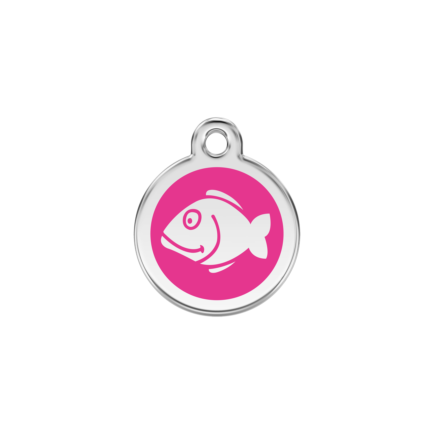 Fish Hot Pink roestvrijstalen kattenpenning small klein dia. 2 cm RedDingo