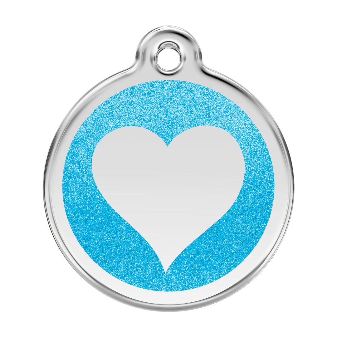 Heart Aqua glitter hondenpenning large groot dia. 3,8 cm RedDingo