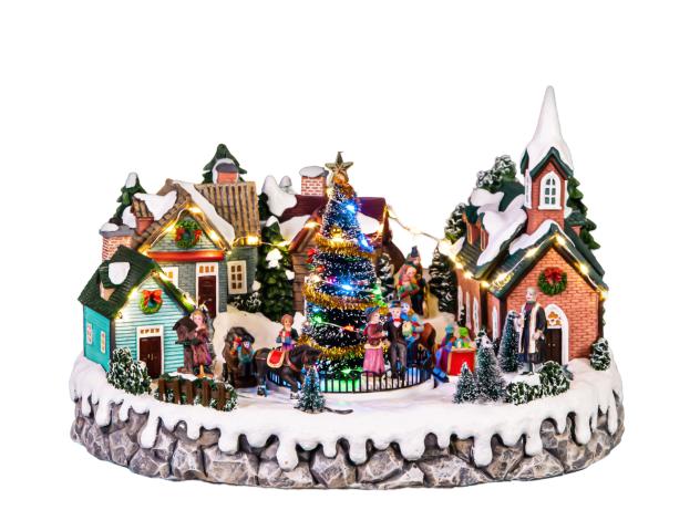 Kerstdorp Met Verlichte Kerstboom - Oosterik Home