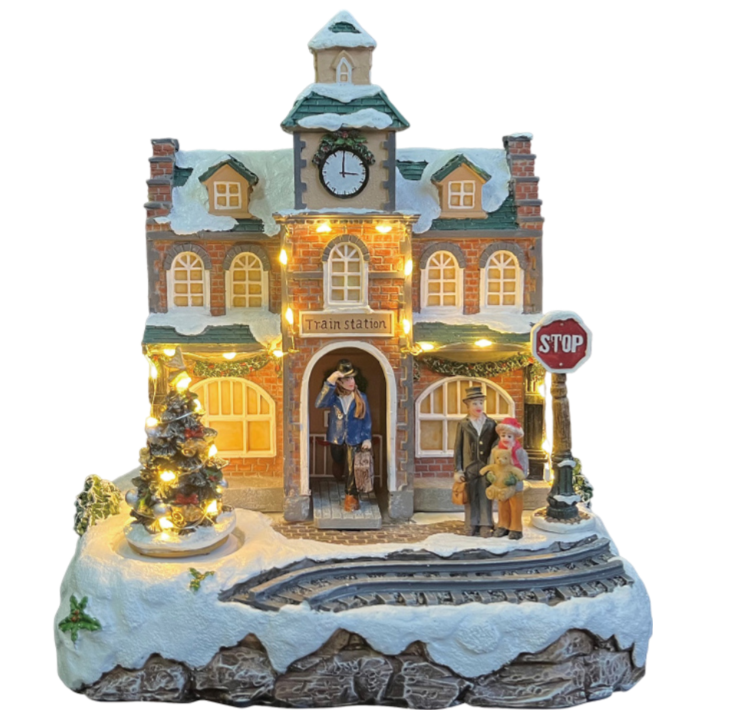 Treinstation Met Roterende Kerstboom - Oosterik Home