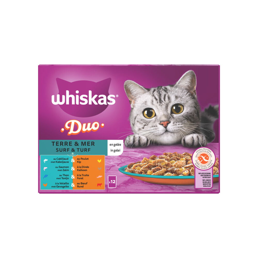 Surf en Turf in gelei maaltijdzakjes multipack 12x85g dierensnack Whiskas