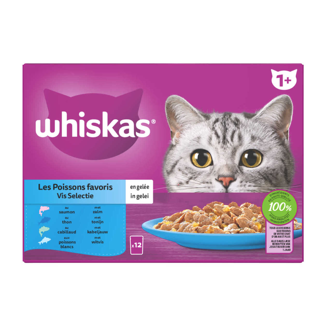 Vis Selectie in gelei maaltijdzakjes multipack 12x85g dierensnack Whiskas