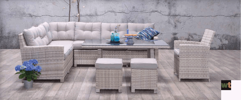 Lounge diningset Blue Bird passion willow zand 5 delig Garden Impressions