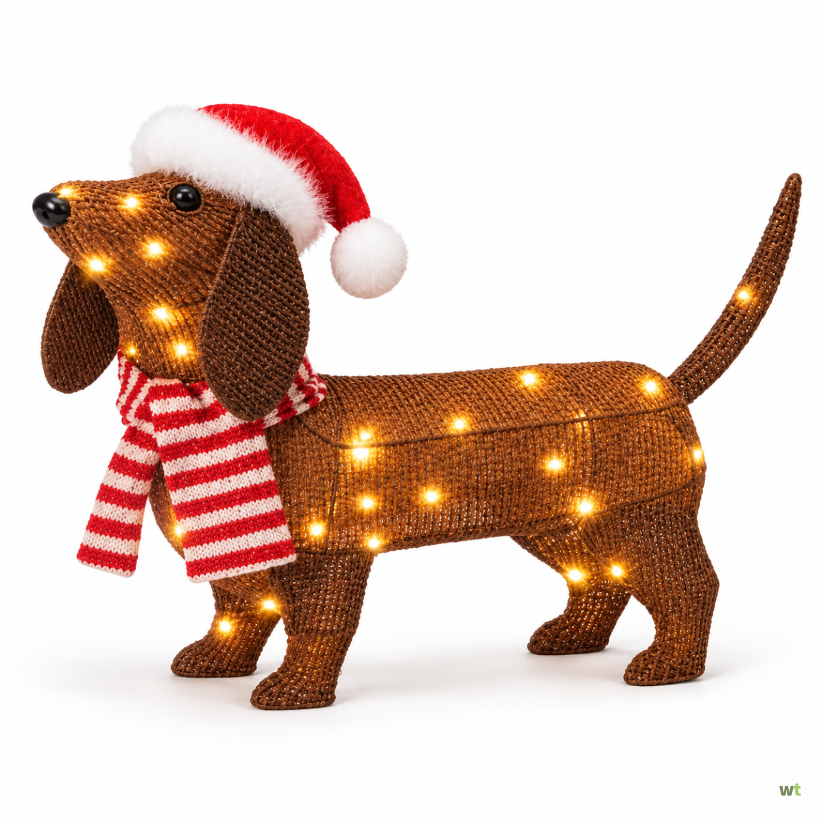 Outlet Q: LED teckel kerstdecoratie met kerstmuts en sjaal - op batterijen - Warentuin Collection
