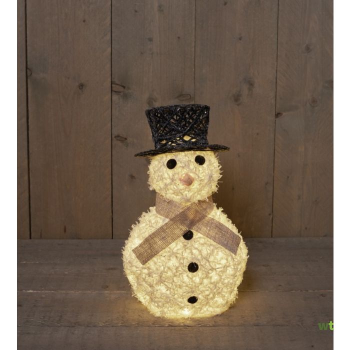 Sneeuwpop Katoen/Glitter 40Cm/20Led Warm Wit / 2Aa kerstverlichting Anna