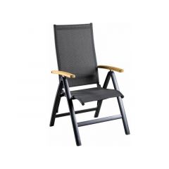 Lucca Recliner Black Grey Textilene Teak Arm SUNS