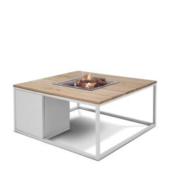 Vuurtafel Loft 100 x 100 cm white frame teak top Cosi