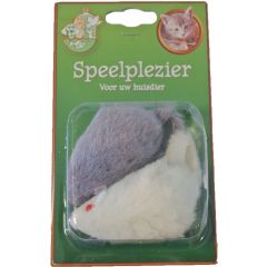 Kattenspeelgoed blisterpak a 2 bontmuis grijs/wit 7.5 cm Speelplezier-kat Gebr. de Boon