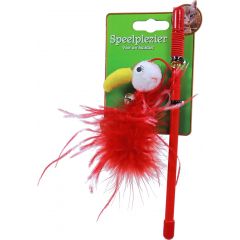 Kattenspeelgoed hengel featherbird rood Speelplezier-kat Gebr. de Boon