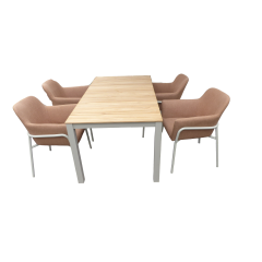 Set van Arashi tafel 169x90 cm salix/teak en 4 Take stoelen salix/terracotta Yoi