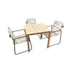 Set van Trento tafel 80x80x75 teak en 4 Wasabi stoelen naturel incl. kussen Yoi