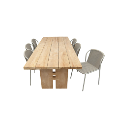 Set van Zen tafel 240x100x75 cm teak en 6 Vedella stoelen (ZA) salix Yoi