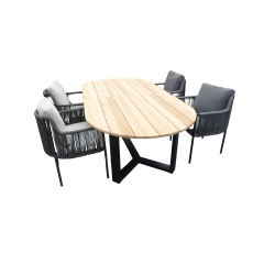 Set van Kaihou tafel 260x122x76 cm ovaal teak en 4 Umi stoelen groen Yoi