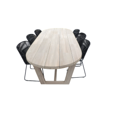 Set van Lauren tafel 270x110x76 cm teak aged en 6 Faye stoel lava incl. kussen Yoi