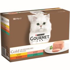 Gold mousse met kip, met zalm, met niertjes, met konijn 12x85g kattenvoer Gourmet