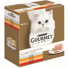Gold mousse met tonijn, met lever, met kalkoen, met rund 8x85g kattenvoer Gourmet