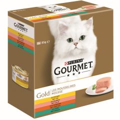 Gold mousse met kip, met zalm, met niertjes, met konijn 8x85g kattenvoer Gourmet