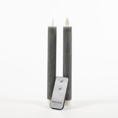 2Pcs Grey Rustic Wax Taper Candle 23 cm Moving Flame Rem Anna's Collection