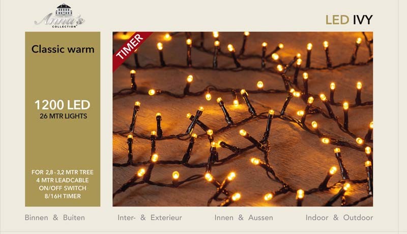 Kerstverlichting LED classic Ivy 1200 LED - 26 meter zwart met timer Anna's collection - Annas colle