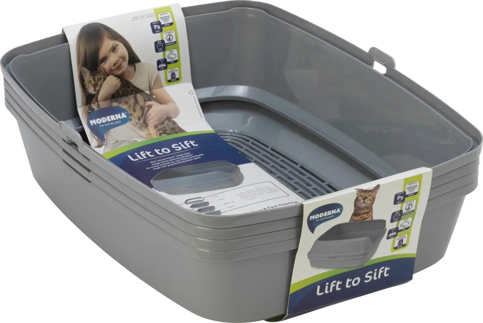 Moderna kattenbak Lift to Sift 50 cm grijs Moderna Gebr. de Boon
