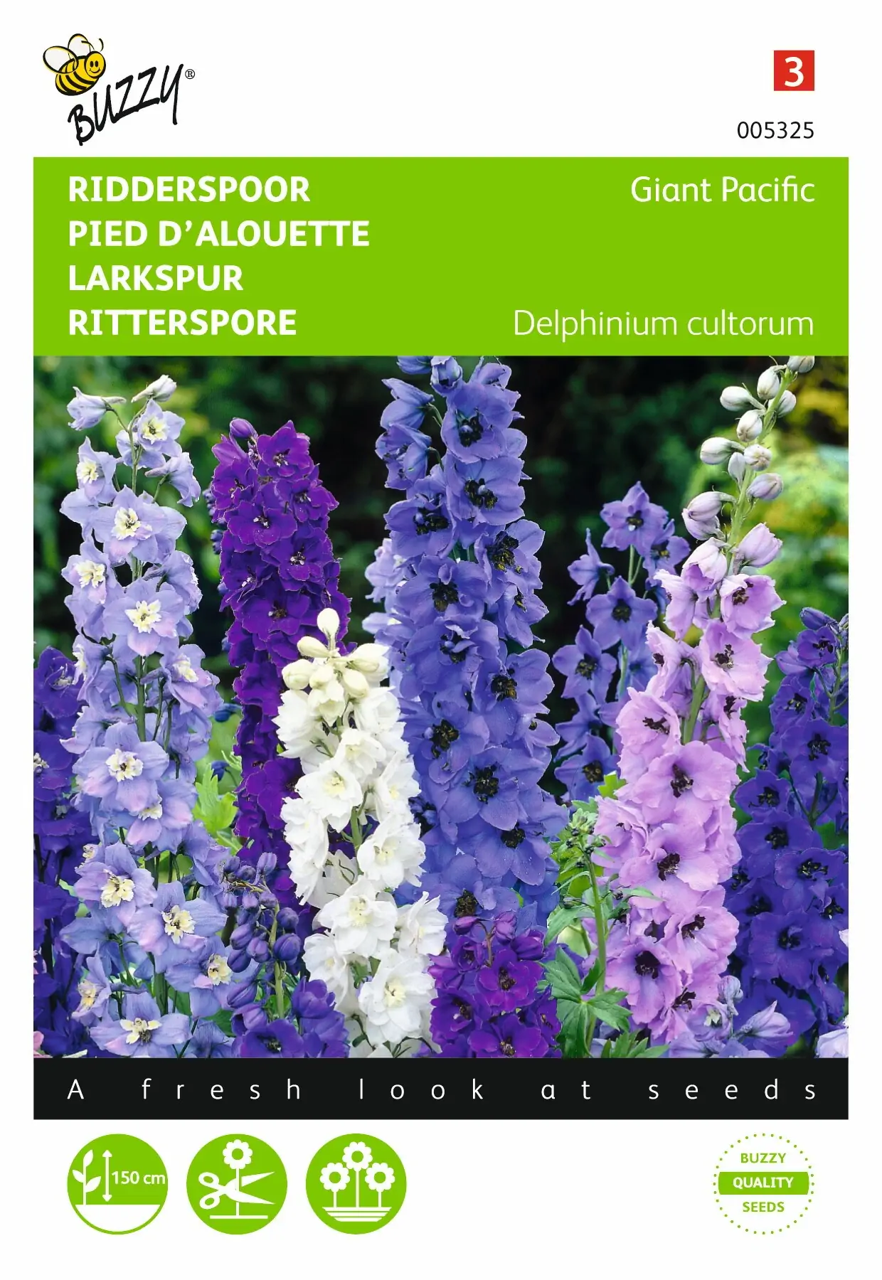 Zaden Delphinium Ridderspoor Giant Pacific gemengd Buzzy