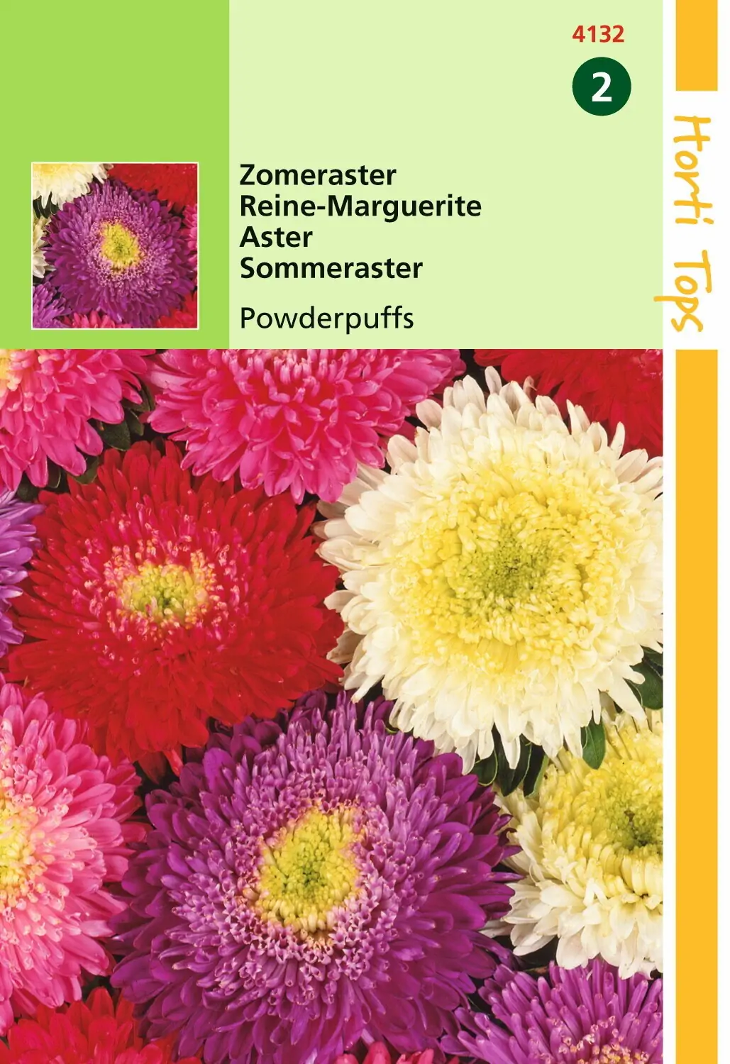 Zaden Callistephus Zomeraster Powderpuff gemengd Hortitops