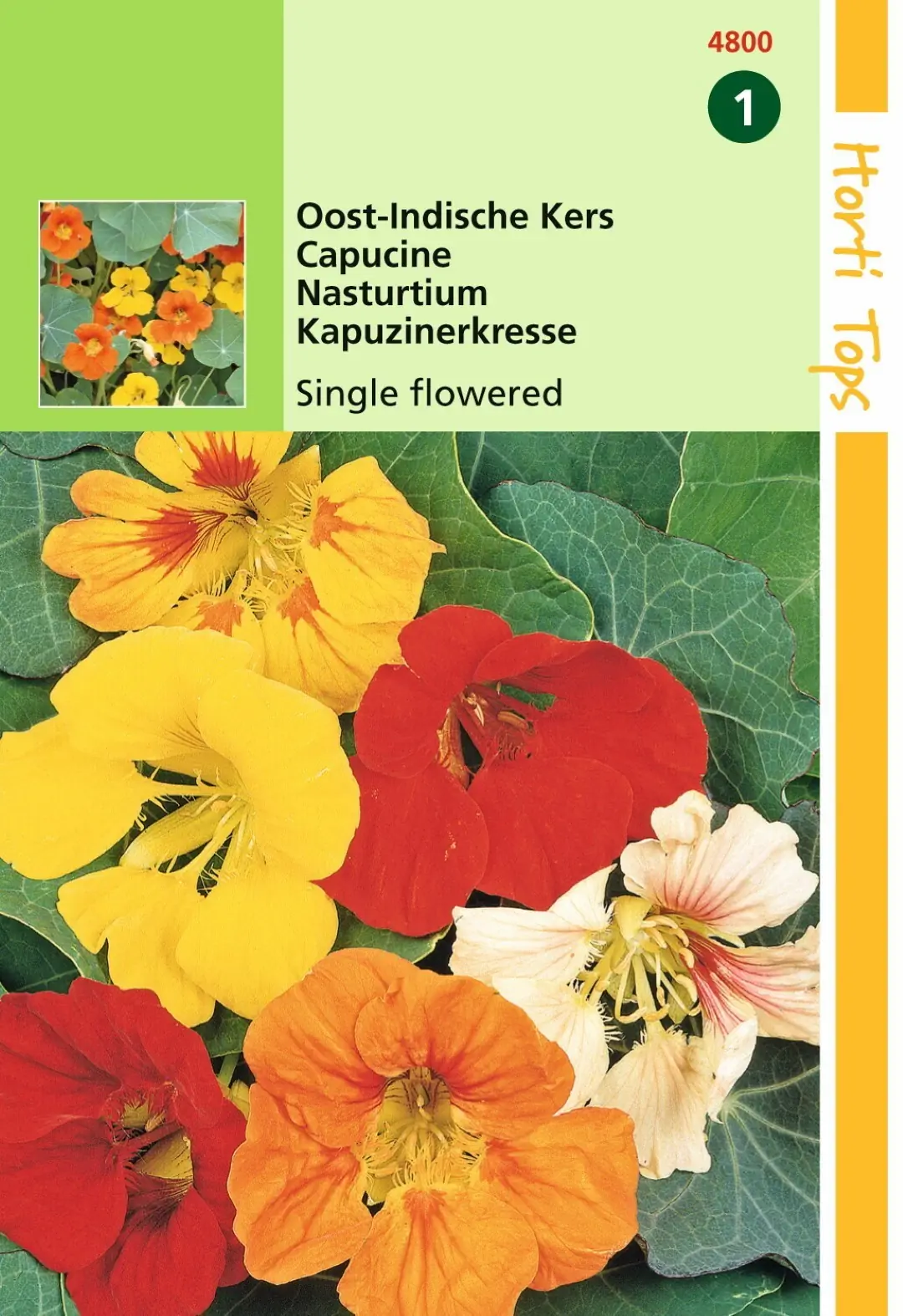 Zaden Tropaeolum Oost-Indische Kers enkelbloemig gemengd Hortitops