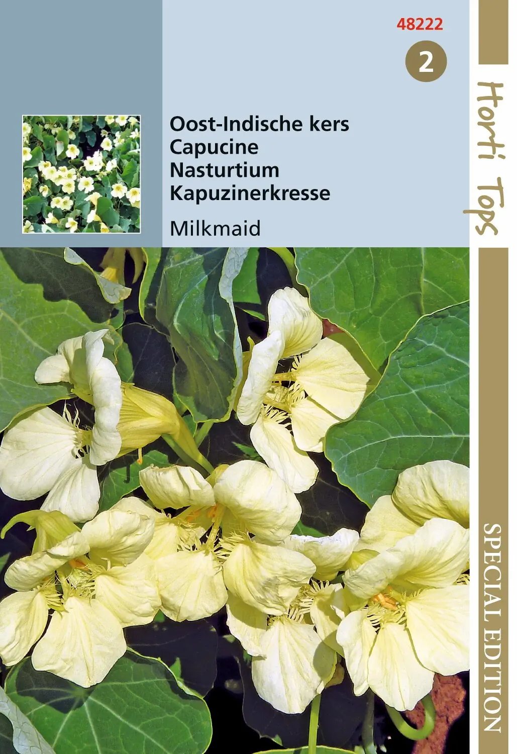 Zaden Tropaeolum Oost-indische kers Milkmaid Hortitops