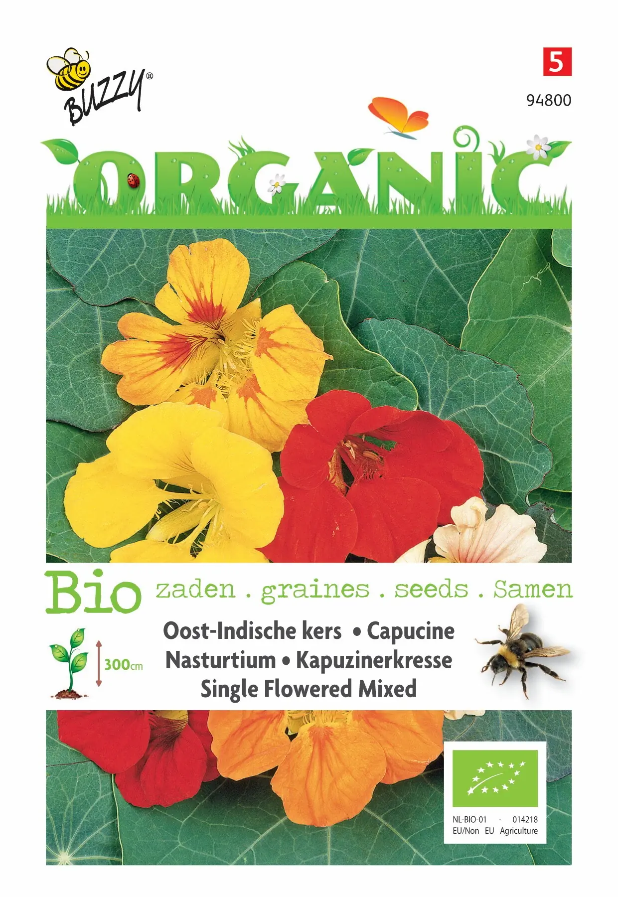 Zaden Organic Tropeaulum Oost-Indische kers enkelbl.(BIO) Buzzy