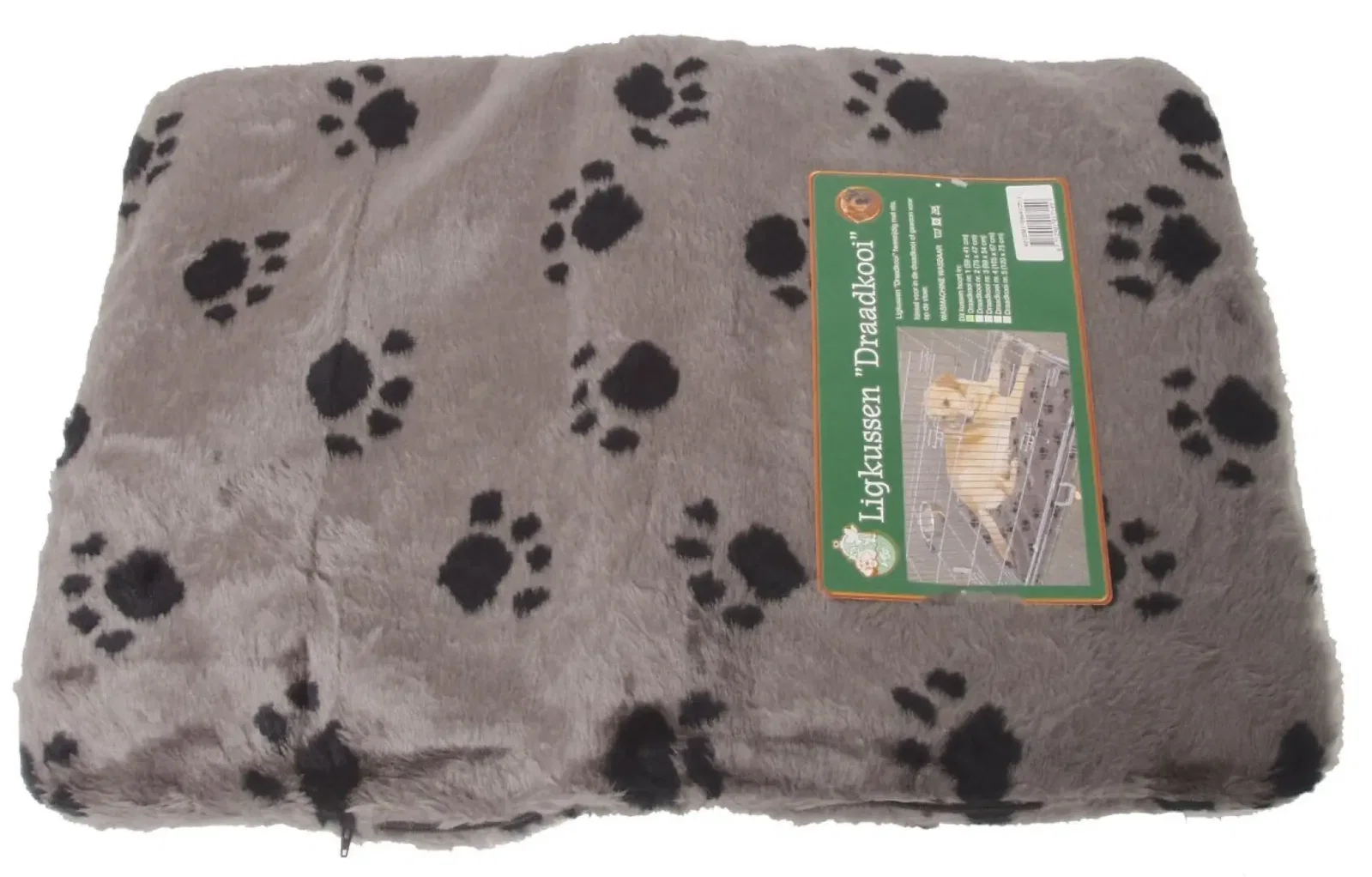 Kussen voor draadkooi grijs/paw 59x41 cm anti slip Slaapplezier Gebr. de Boon