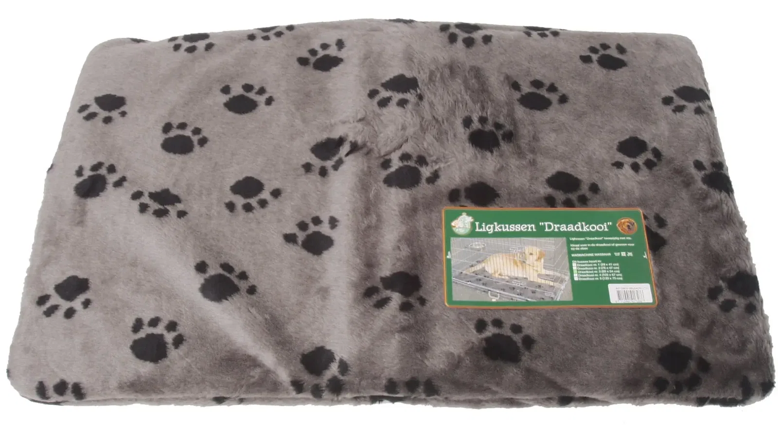 Kussen voor draadkooi grijs/paw 89x54 cm anti slip Slaapplezier Gebr. de Boon