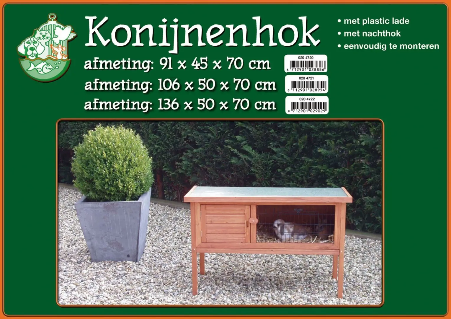 Konijnenhok bouwpakket met plastic lade bruin 91 cm buitenverblijf Gebr. de Boon