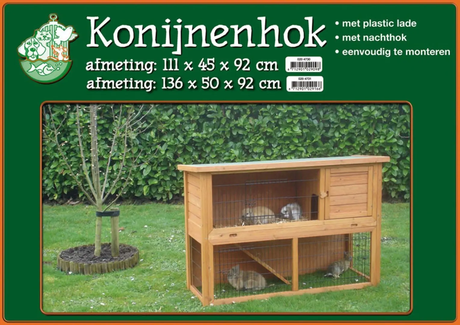 Konijnenhok bouwpakket met plastic lade en ren bruin 111 cm buitenverblijf Gebr. de Boon
