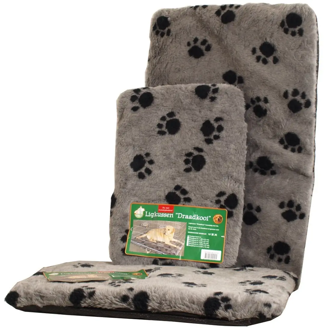 Kussen voor draadkooi grijs/paw 48x31 cm anti slip Slaapplezier Gebr. de Boon