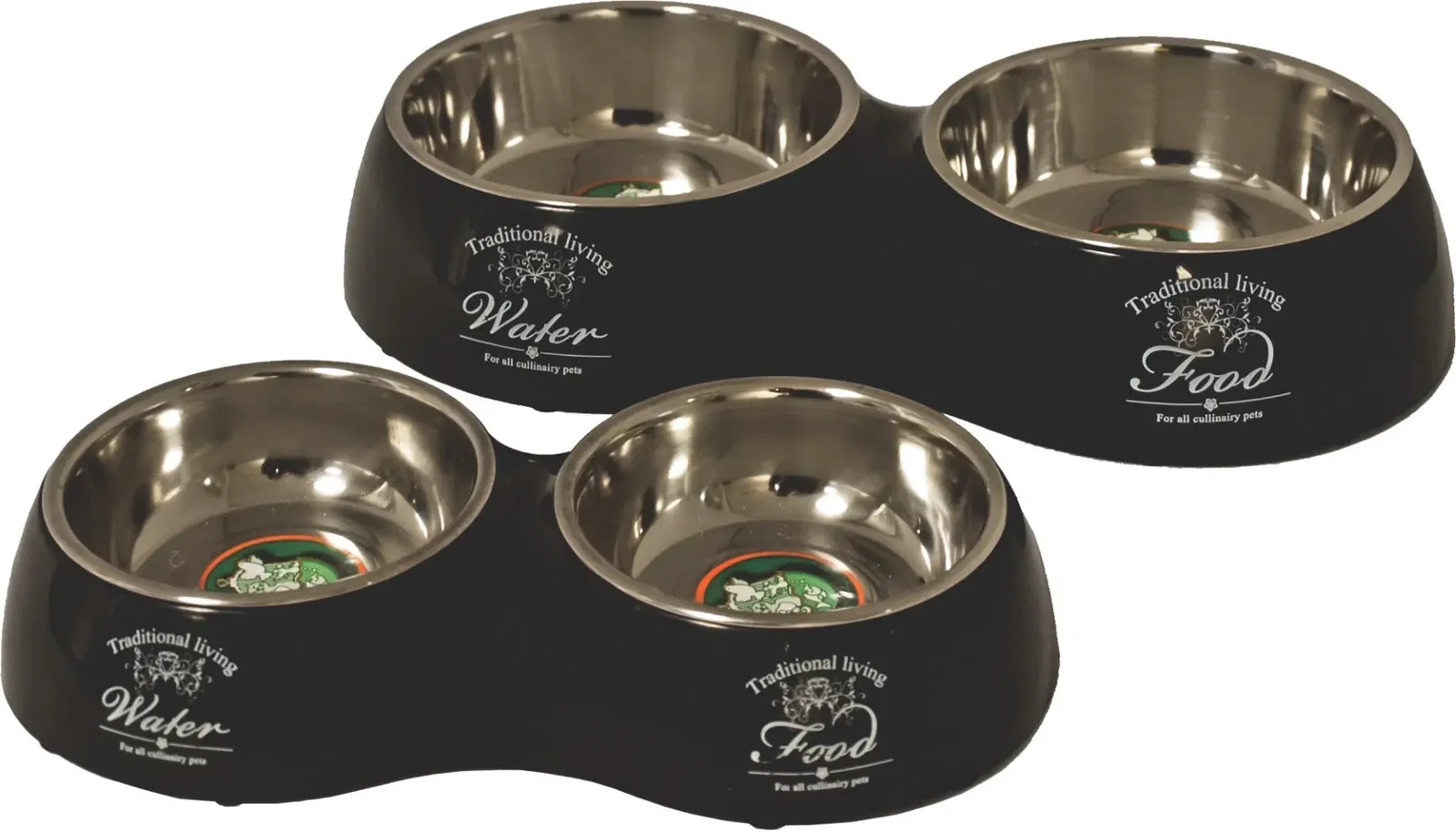 Hondeneetbak dubbel plastic/RVS water/food 27 cm zwart Eet-en-drinkbakken-hond Gebr. de Boon