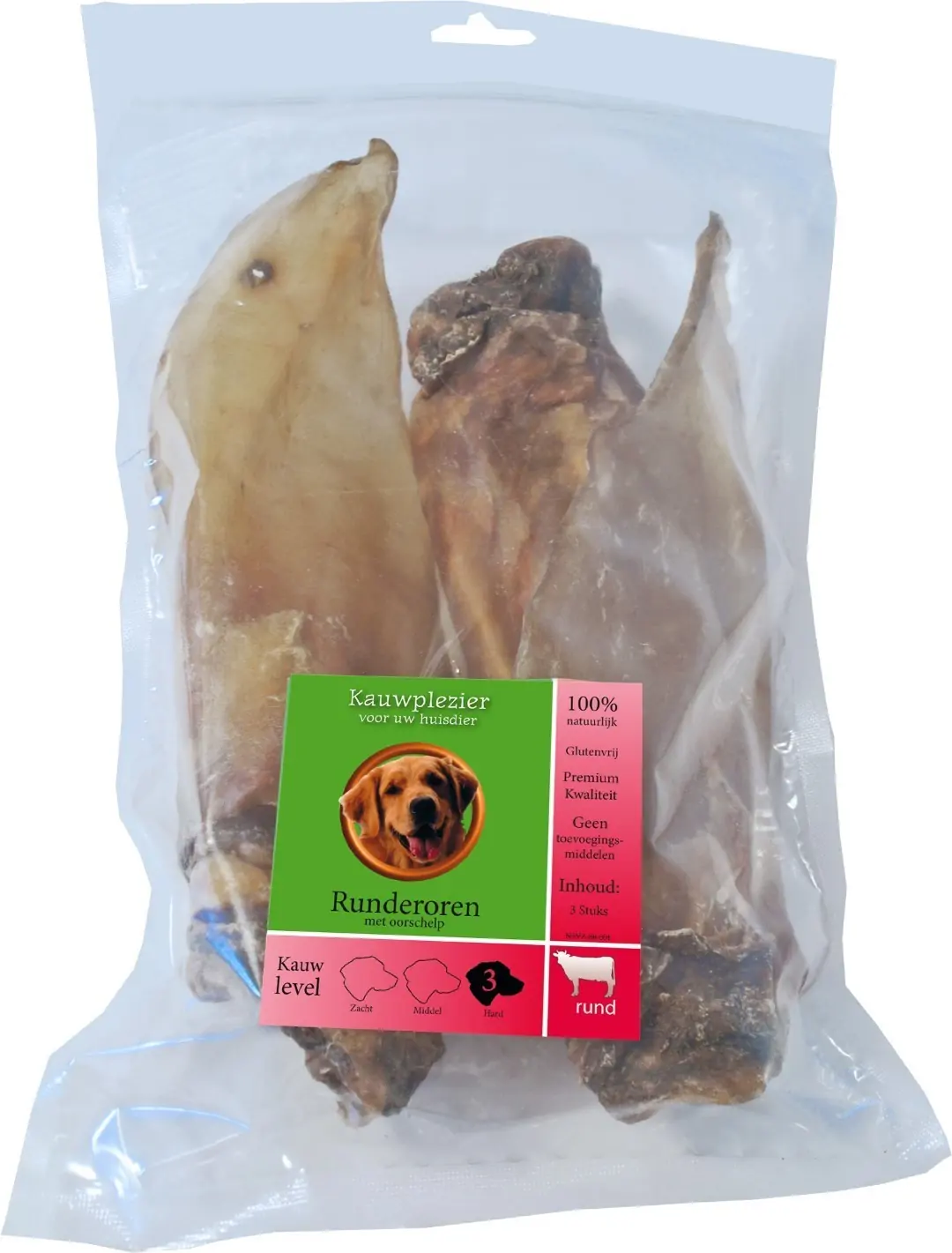 Natuurlijke snack zak a 3 runderoren met oorschelp Kauwplezier Gebr. de Boon