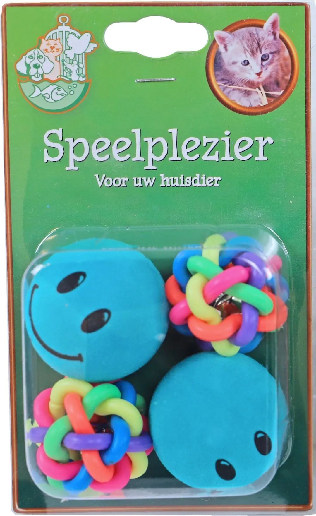 Kattenspeelgoed blisterpak a 4 2x smiley met 2x knoopbal Speelplezier-kat Gebr. de Boon