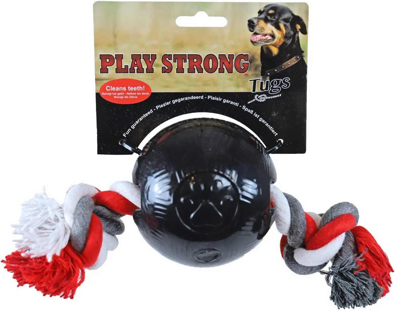Play Strong rubber bal met floss 10 cm zwart Play-Strong Gebr. de Boon