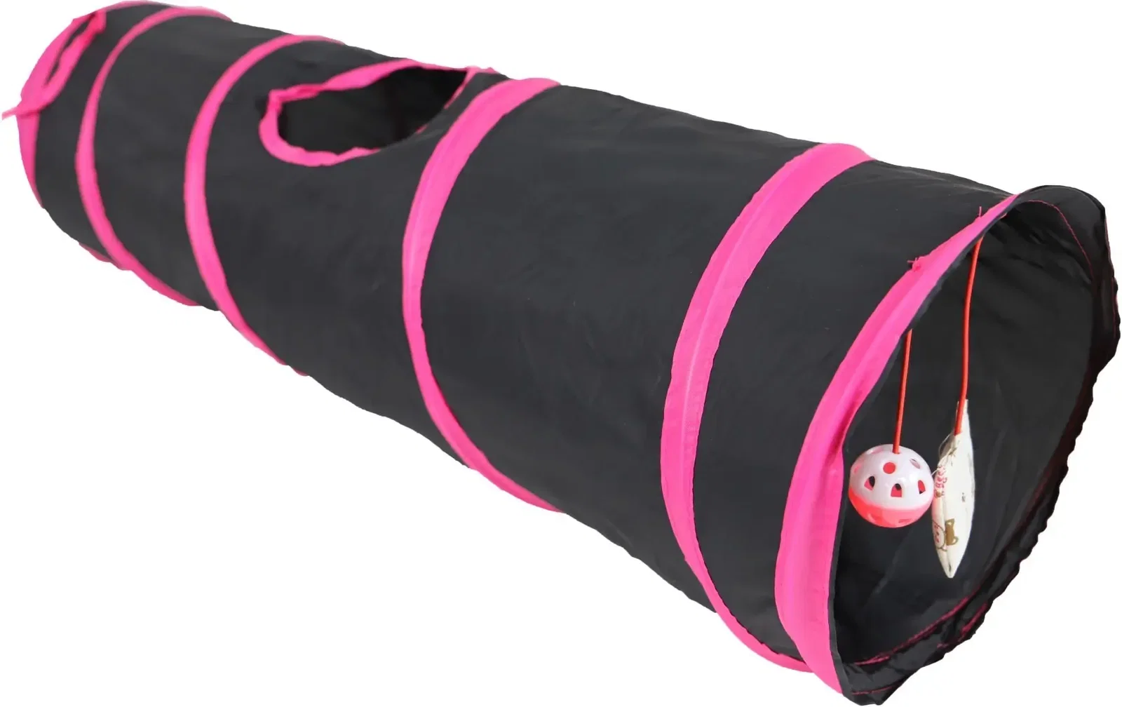 Speeltunnel nylon 85x25 cm zwart/roze Speelplezier-kat Gebr. de Boon