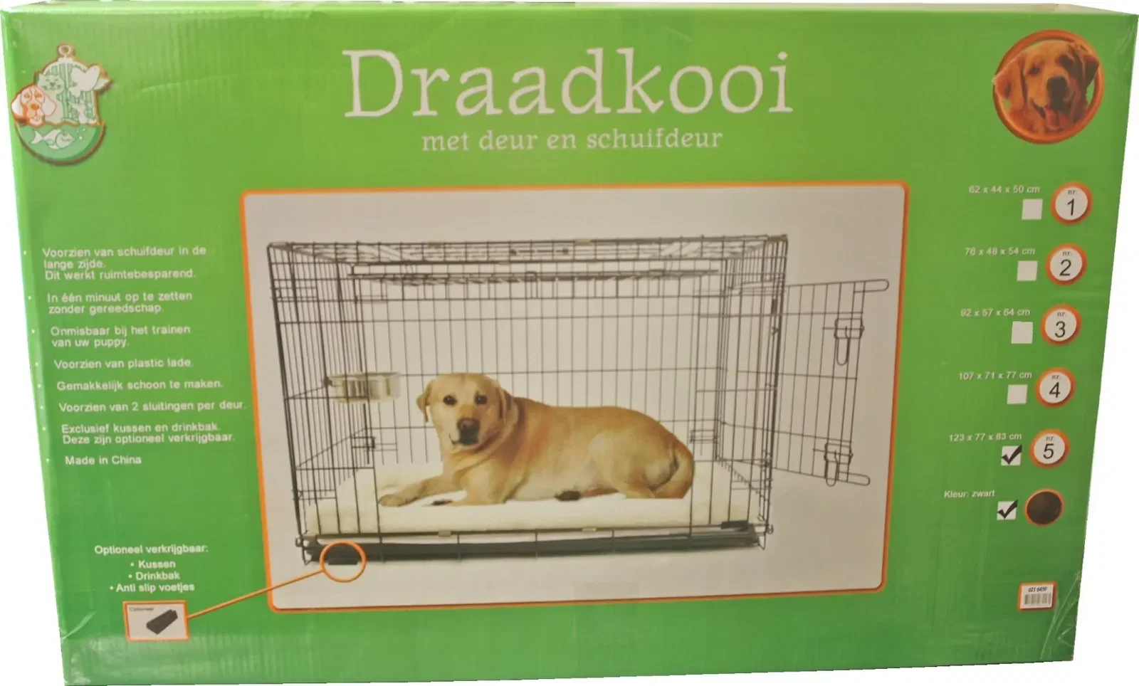 Draadkooi met deur en schuifdeur nr. 5 zwart 123x77x83 cm Gebr. de Boon