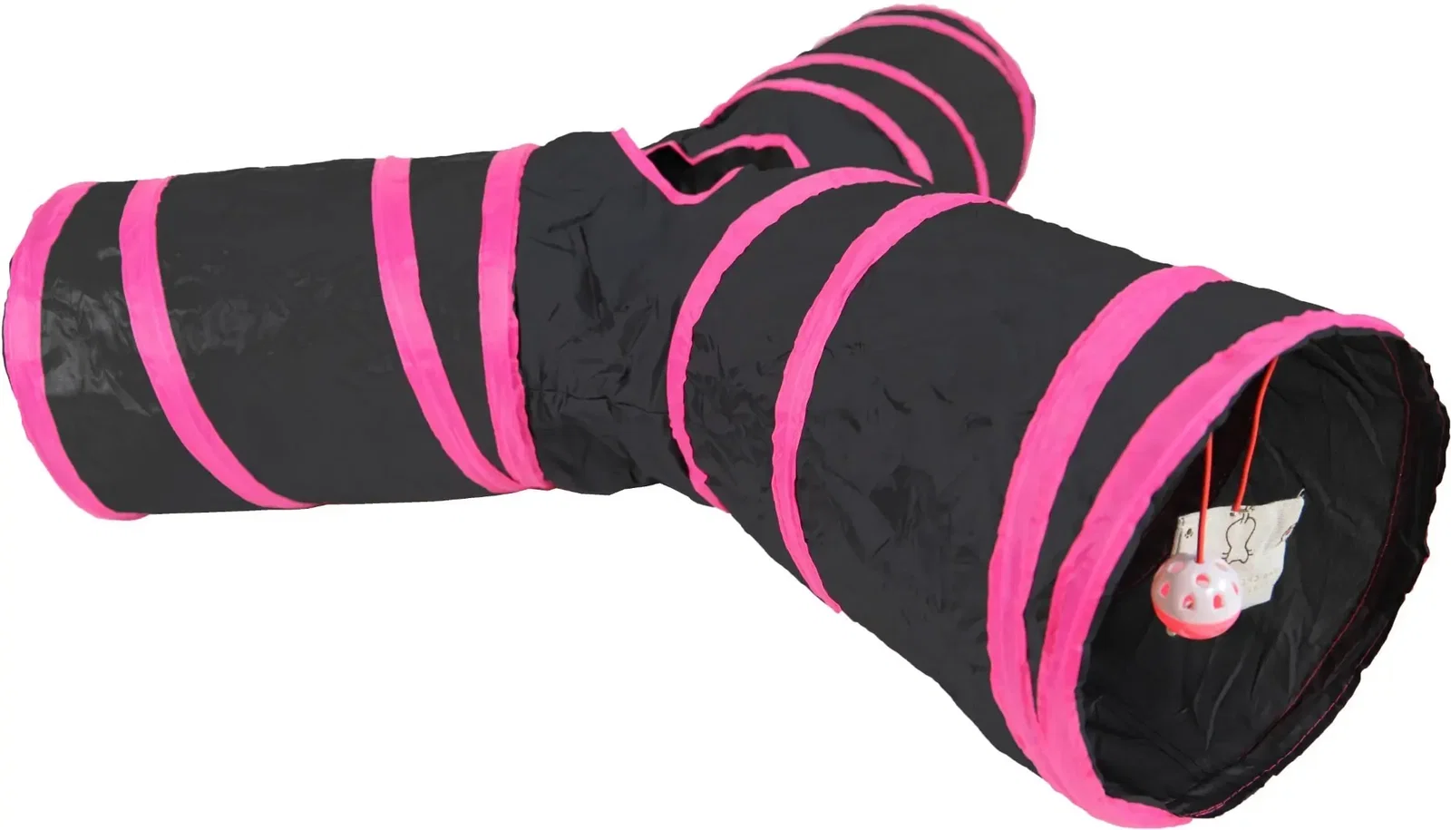 Speeltunnel nylon 'Y' model 85x25 cm zwart/roze Speelplezier-kat Gebr. de Boon