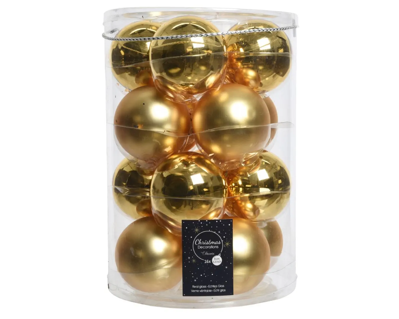 Kerstballen glas glans-mat 80mm licht goud groot Kerst Decoris