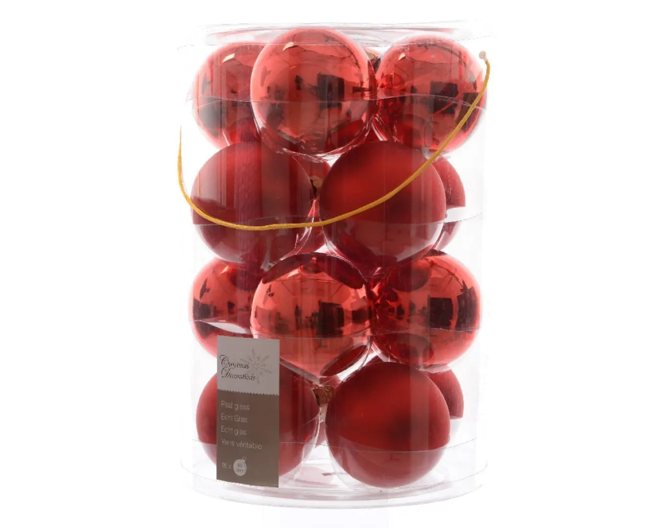 16 Kerstballen glas glans-mat 80mm kerstrood KSD