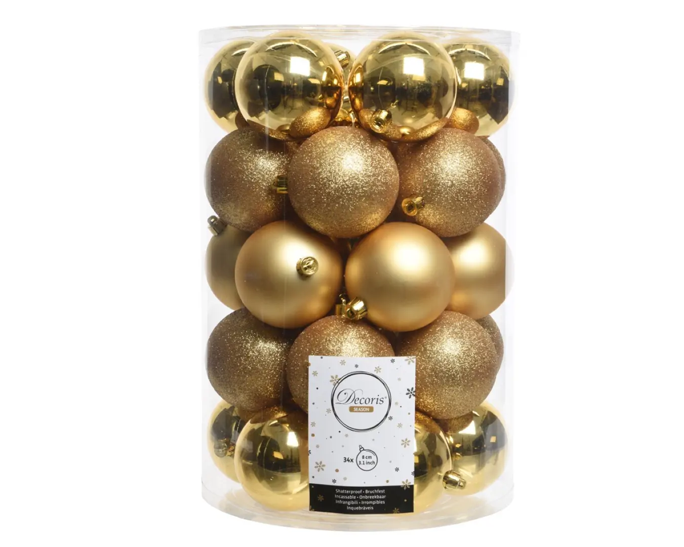 Kerstbal plastic mix dia 8 cm licht goud Decoris