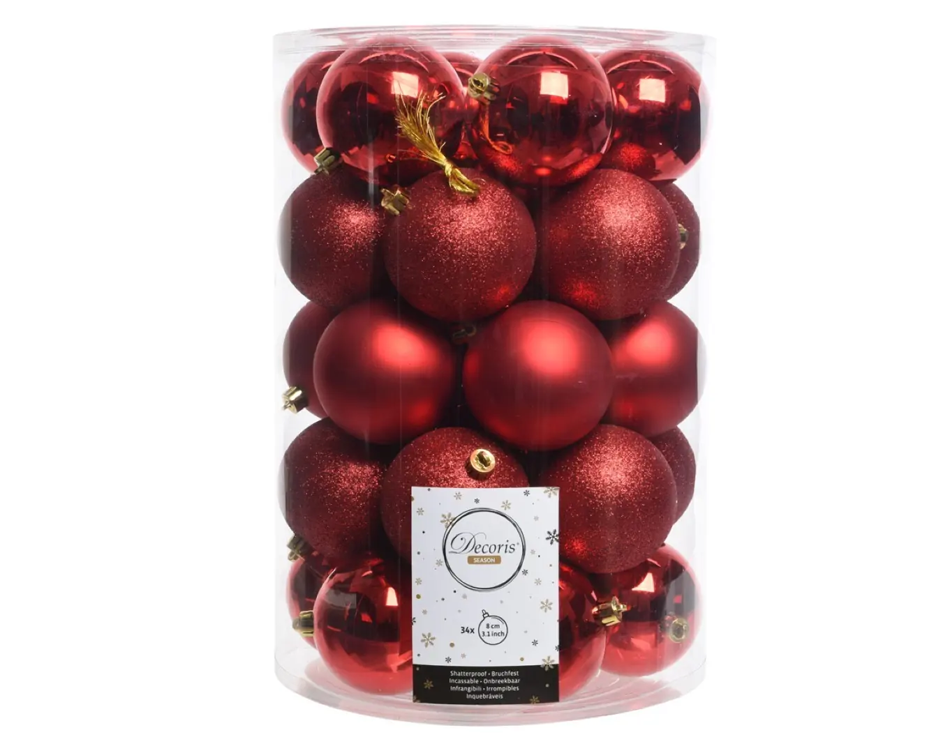 Kerstbal plastic mix dia 8 cm kerstrood Decoris