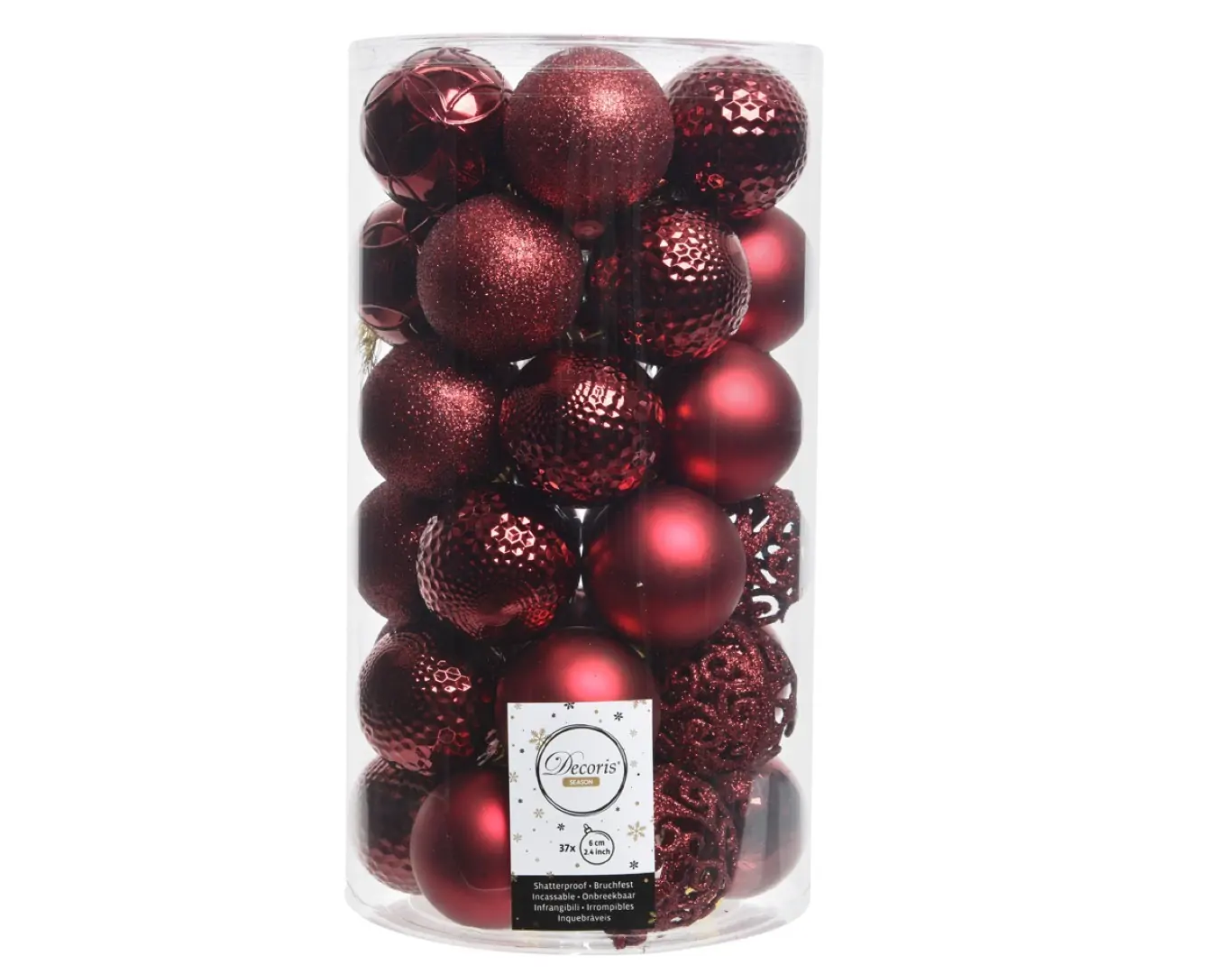 Kerstbal glans mix dia 6 cm ossenbloed Decoris