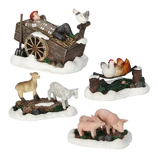Kerst kersthuisje farm scenery 4 stuks Luville