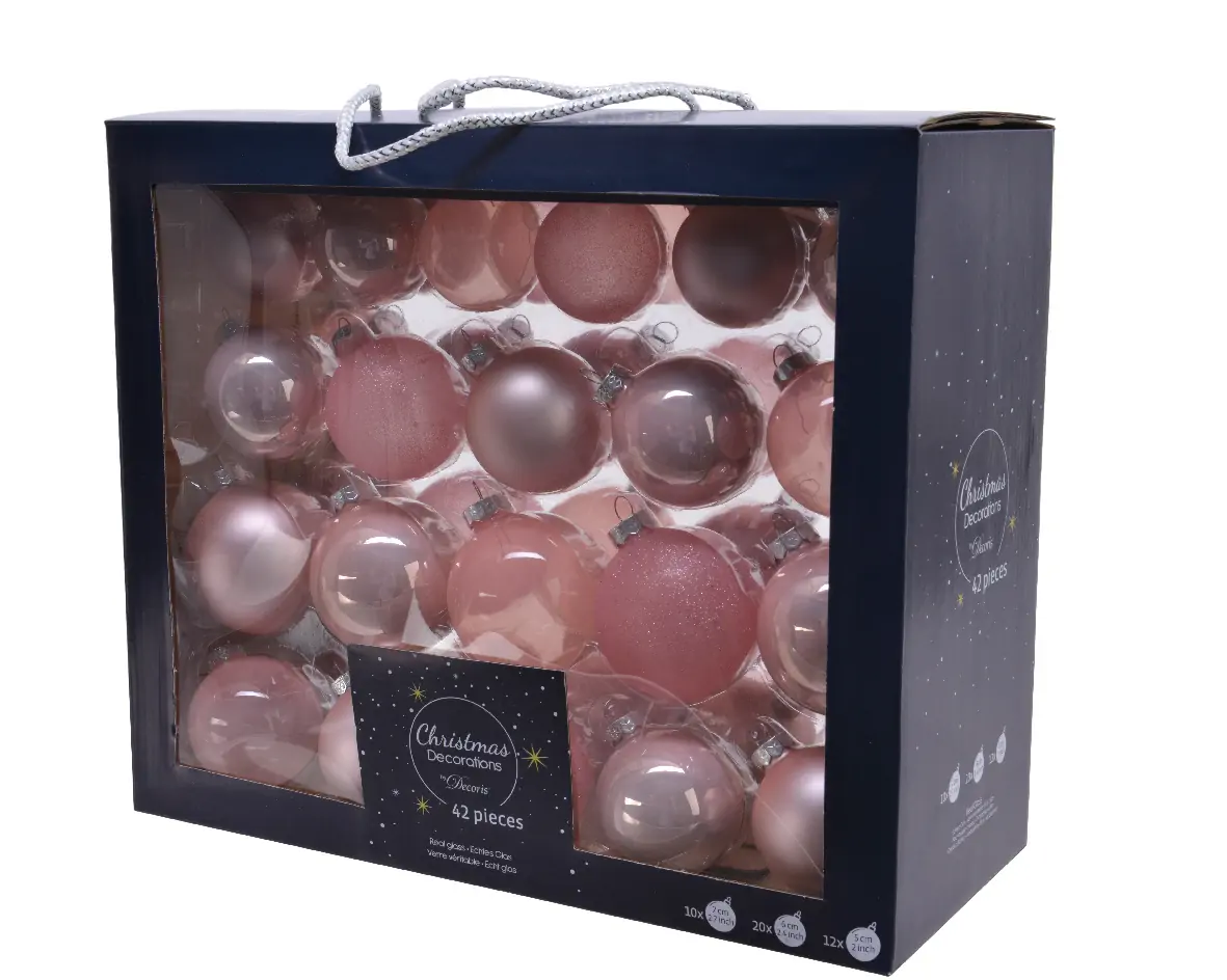 Kerstbalmix glas d7 cm 42 stuks poederroze Decoris